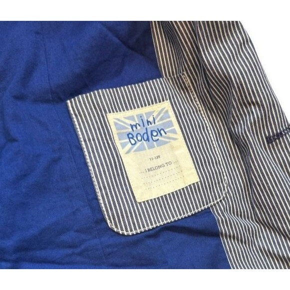 Mini Boden Jacket Boys Size 11/12 Large Blazer Striped Lined Preppy Blue/White - Picture 2 of 9